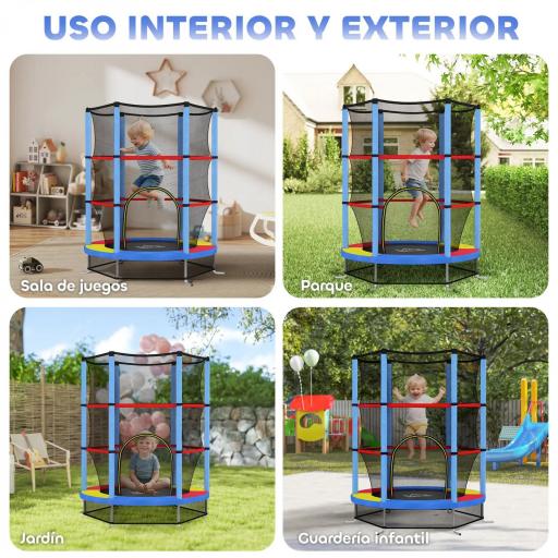 Cama Elástica Infantil Trampolín para Niños de 3-6 Años con Red de Seguridad Carga 45 kg Ø140x190 cm Multicolor [6]