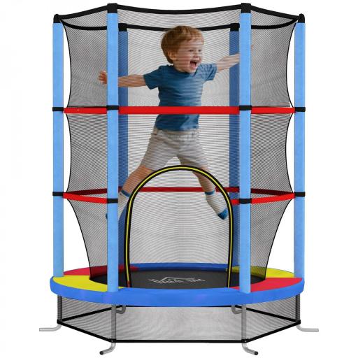 Cama Elástica Infantil Trampolín para Niños de 3-6 Años con Red de Seguridad Carga 45 kg Ø140x190 cm Multicolor [10]