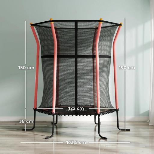 Cama Elástica Infantil Trampolín para Niños +3 Años con Red de Seguridad Ø163,5x190 cm Rojo [1]