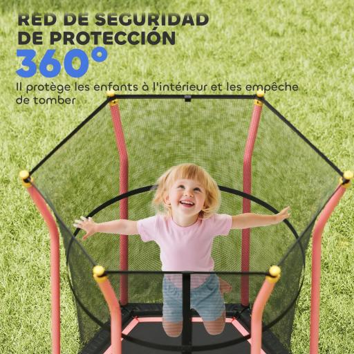 Cama Elástica Infantil Trampolín para Niños +3 Años con Red de Seguridad Ø163,5x190 cm Rojo [6]