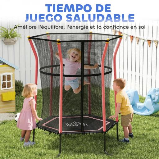 Cama Elástica Infantil Trampolín para Niños +3 Años con Red de Seguridad Ø163,5x190 cm Rojo [3]