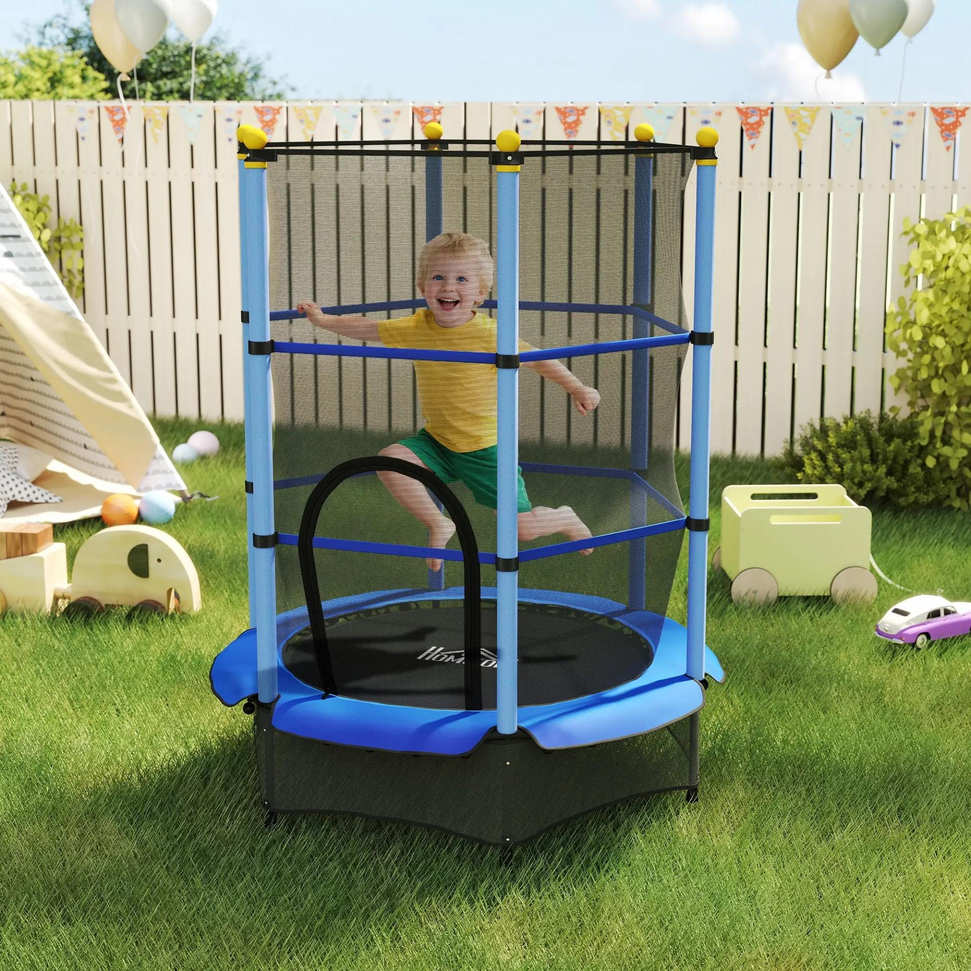 Trampolín para Niños de +3 Años Ø140 cm con Red de Seguridad y Marco de Acero para Interior y Exterior Azul y Negro