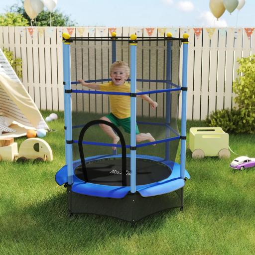 Trampolín para Niños de +3 Años Ø140 cm con Red de Seguridad y Marco de Acero para Interior y Exterior Azul y Negro