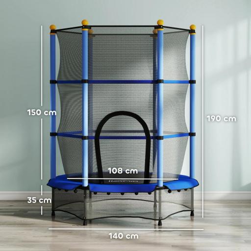 Trampolín para Niños de +3 Años Ø140 cm con Red de Seguridad y Marco de Acero para Interior y Exterior Azul y Negro [2]