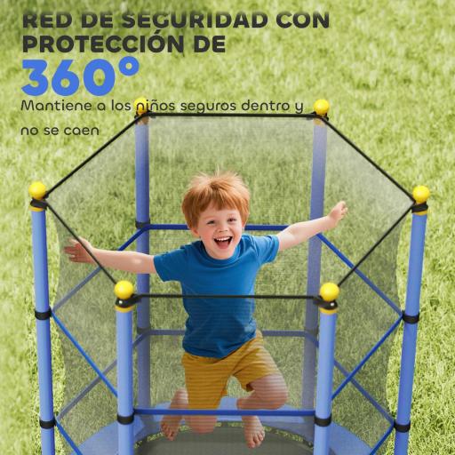 Trampolín para Niños de +3 Años Ø140 cm con Red de Seguridad y Marco de Acero para Interior y Exterior Azul y Negro [9]