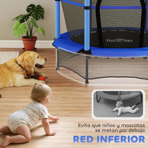 Trampolín para Niños de +3 Años Ø140 cm con Red de Seguridad y Marco de Acero para Interior y Exterior Azul y Negro [5]