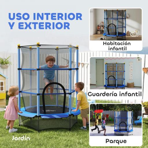 Trampolín para Niños de +3 Años Ø140 cm con Red de Seguridad y Marco de Acero para Interior y Exterior Azul y Negro [3]