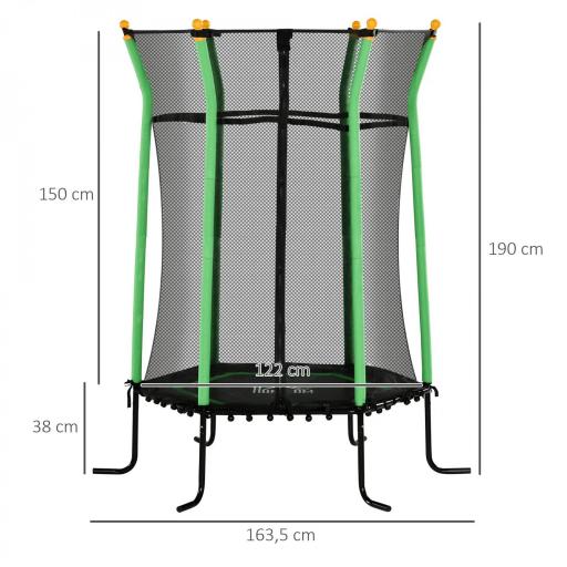 Cama Elástica Infantil Trampolín para Niños +3 Años con Red de Seguridad Ø163,5x190 cm Verde [1]