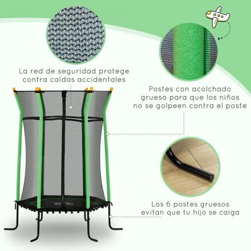 Cama Elástica Infantil Trampolín para Niños +3 Años con Red de Seguridad Ø163,5x190 cm Verde [2]