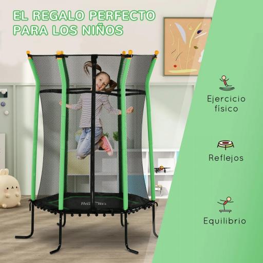 Cama Elástica Infantil Trampolín para Niños +3 Años con Red de Seguridad Ø163,5x190 cm Verde [5]
