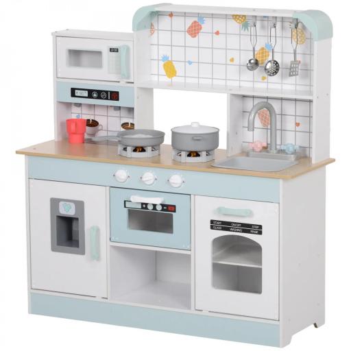 Cocinita Infantil con Sonido Fogón Grifo Fregadero Microondas Cafetera Máquina de Hielo y Accesorios de Cocina Blanco [8]