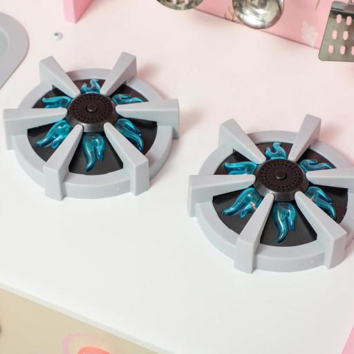 Cocina de Madera Infantil con Sonido Fogón Horno Grifo Fregadero Microondas Lavadora Máquina de Hielo Rosa [5]