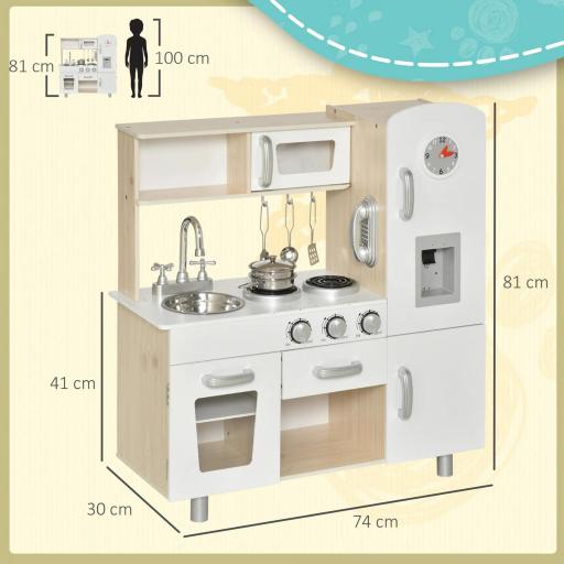Cocina de Juguete de Madera con Fregadero Cocina de Inducción y Microondas Simulados con Accesorios Incluidos Cocina Infantil para +3 Años 74x30x81 cm Blanco [1]