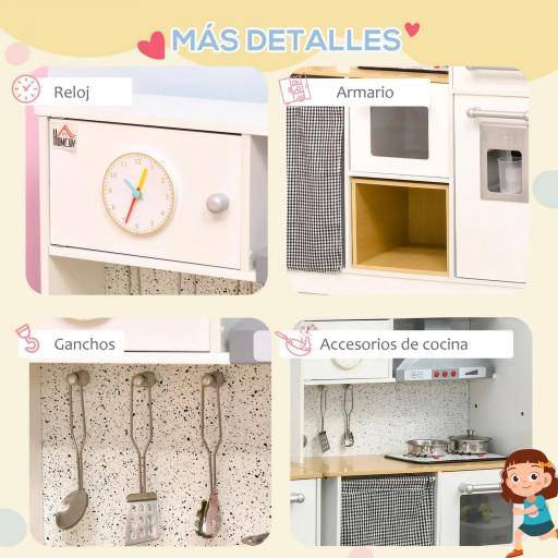 Cocina de Juguete de Madera para Niños de +3 Años Cocinita de Juguete con Luz Sonidos y Taburete Blanco [6]