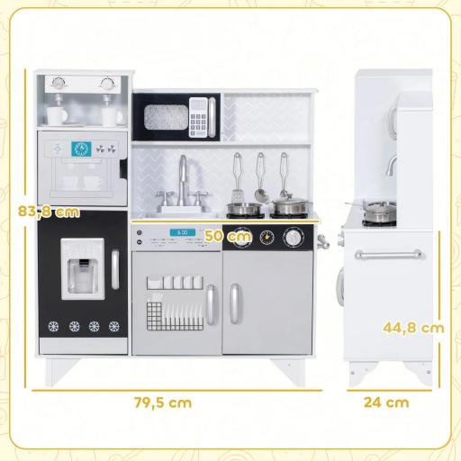 Cocina de Juguete de Madera con Sonido Accesorios de Acero Inoxidable para Niños a Partir de 3 Años Blanco [1]