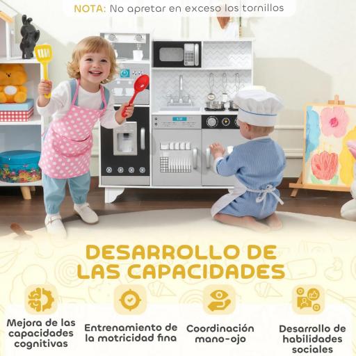 Cocina de Juguete de Madera con Sonido Accesorios de Acero Inoxidable para Niños a Partir de 3 Años Blanco [2]
