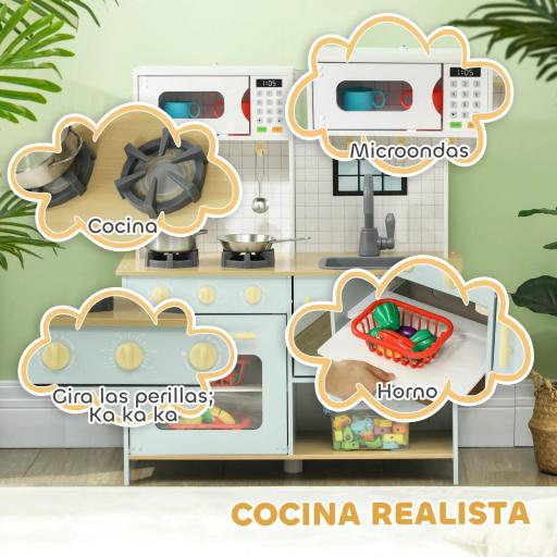 Cocinita Infantil con Sonido Fogón Horno Grifo Fregadero Microondas y Accesorios de Cocina Azul [3]