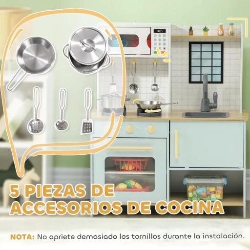 Cocinita Infantil con Sonido Fogón Horno Grifo Fregadero Microondas y Accesorios de Cocina Azul [6]