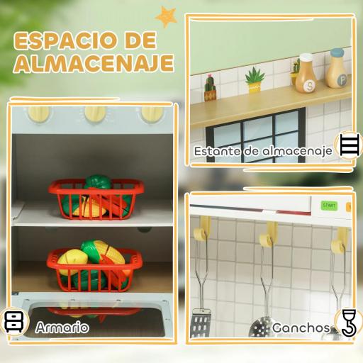 Cocinita Infantil con Sonido Fogón Horno Grifo Fregadero Microondas y Accesorios de Cocina Azul [4]