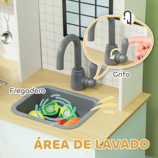 Cocinita Infantil con Sonido Fogón Horno Grifo Fregadero Microondas y Accesorios de Cocina Azul [2]
