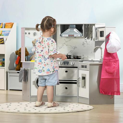 Cocina infantil de madera con 17 accesorios vegetales de plástico botones y luces gorro 3-6 años Gris Blanco