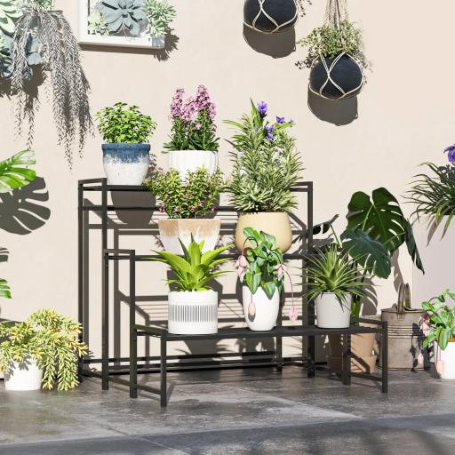 Soporte para Plantas de Tres Niveles con Diseño en Escalera y Estructura Metálica Resistente para Interior y Exterior