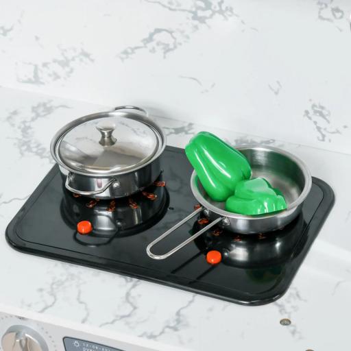 Cocina infantil de madera con 17 accesorios vegetales de plástico botones y luces gorro 3-6 años Gris Blanco [2]