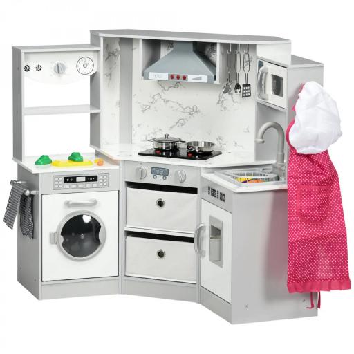 Cocina infantil de madera con 17 accesorios vegetales de plástico botones y luces gorro 3-6 años Gris Blanco [4]