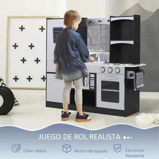 Cocina de Juguete Cocinita Infantil Madera Grande Juego de Imitación para Niños +3 Años con Accesorios Horno Microondas Fregadero 105x31.5x95cm [4]