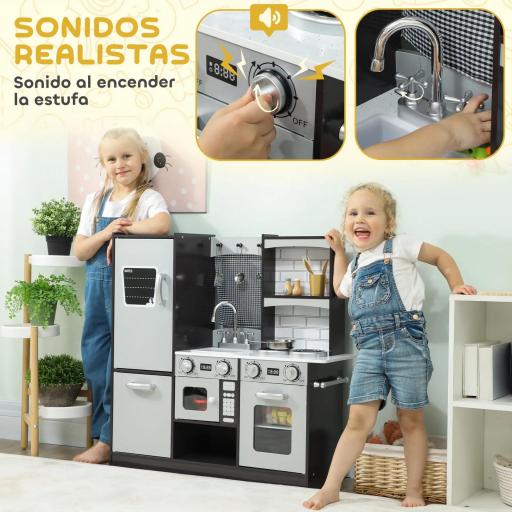 Cocina de Juguete de Madera con Sonido Accesorios de Acero Inoxidable para Niños a Partir de 3 Años Marrón Oscuro [4]
