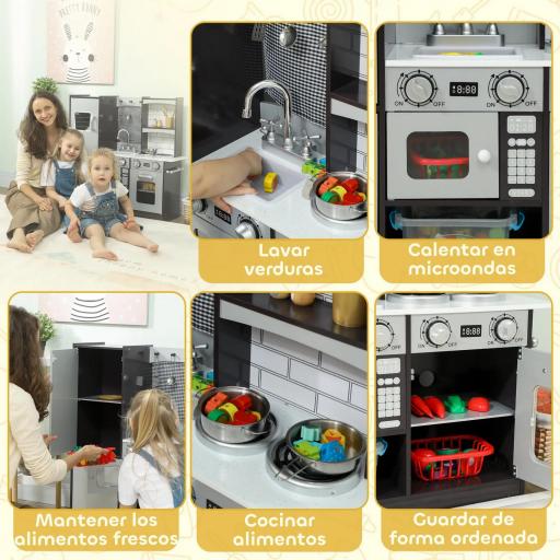 Cocina de Juguete de Madera con Sonido Accesorios de Acero Inoxidable para Niños a Partir de 3 Años Marrón Oscuro [2]