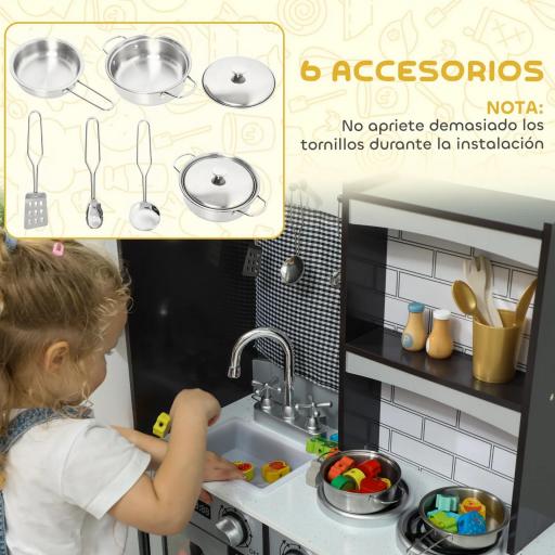 Cocina de Juguete de Madera con Sonido Accesorios de Acero Inoxidable para Niños a Partir de 3 Años Marrón Oscuro [6]