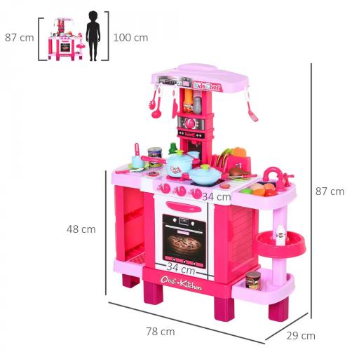 Cocina de Juguete para Niños Mayores de 3 Años con 38 Accesorios Luz Sonido Juegos de Rol Temprano Educativo 78x29x87 cm Rosa [1]