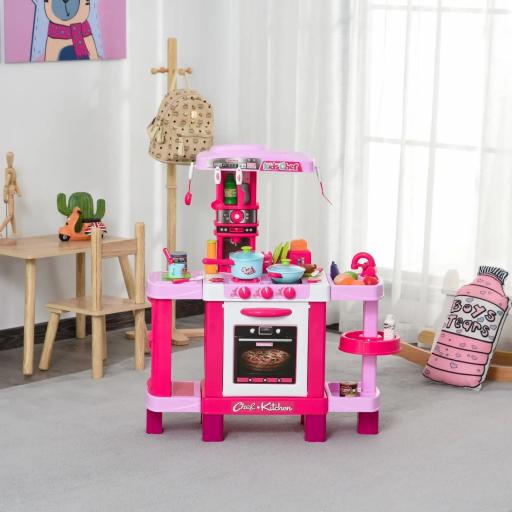 Cocina de Juguete para Niños Mayores de 3 Años con 38 Accesorios Luz Sonido Juegos de Rol Temprano Educativo 78x29x87 cm Rosa [3]