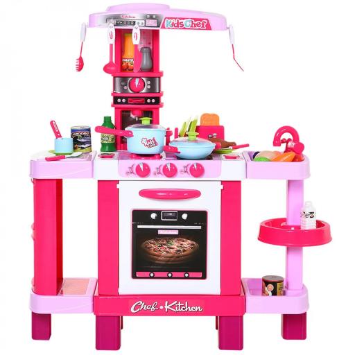 Cocina de Juguete para Niños Mayores de 3 Años con 38 Accesorios Luz Sonido Juegos de Rol Temprano Educativo 78x29x87 cm Rosa [8]