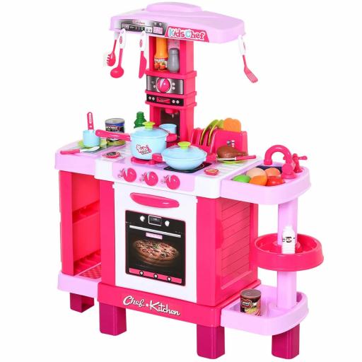 Cocina de Juguete para Niños Mayores de 3 Años con 38 Accesorios Luz Sonido Juegos de Rol Temprano Educativo 78x29x87 cm Rosa [9]