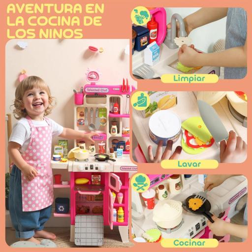 Cocina de Juguete con Luces Sonido Accesorios Fregadero Utensilios Alimentos Falsos para Niños a Partir de 3 Años Rosa [6]