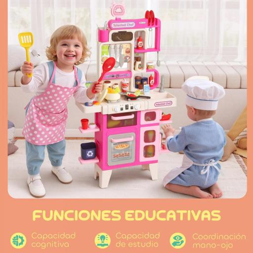 Cocina de Juguete con Luces Sonido Accesorios Fregadero Utensilios Alimentos Falsos para Niños a Partir de 3 Años Rosa [4]