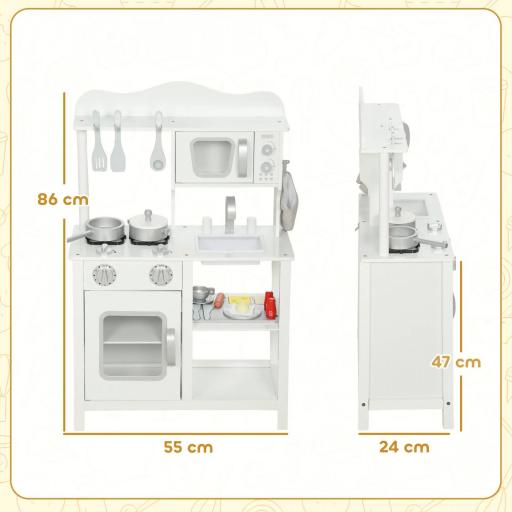 Cocina de Juguete de Madera con Sonido Accesorios Fregadero y Microondas para Niños a Partir de 3 Años Blanco [2]