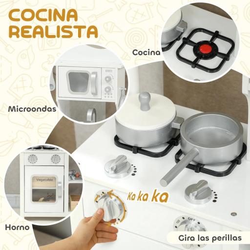 Cocina de Juguete de Madera con Sonido Accesorios Fregadero y Microondas para Niños a Partir de 3 Años Blanco [6]