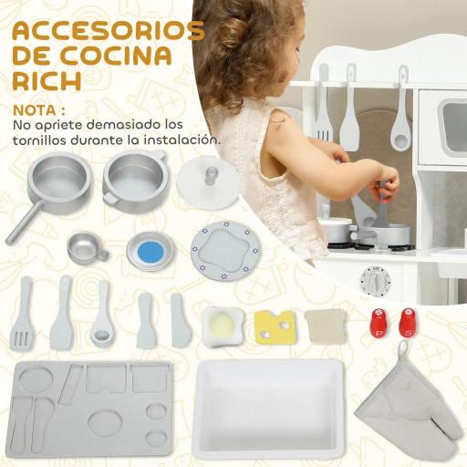 Cocina de Juguete de Madera con Sonido Accesorios Fregadero y Microondas para Niños a Partir de 3 Años Blanco [4]