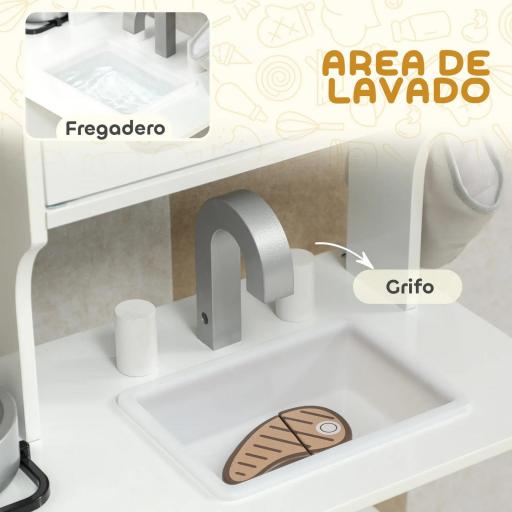 Cocina de Juguete de Madera con Sonido Accesorios Fregadero y Microondas para Niños a Partir de 3 Años Blanco [3]