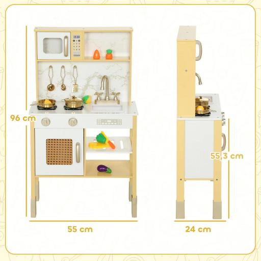 Cocina de Juguete de Madera con Sonido con Accesorios de Acero Inoxidable Verduras para Cortar Dorado [1]