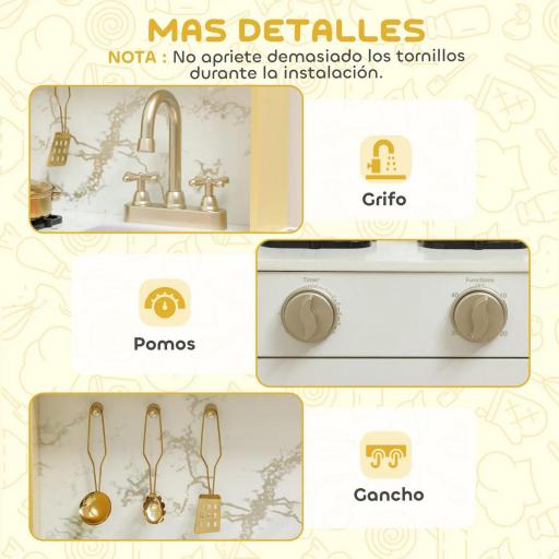 Cocina de Juguete de Madera con Sonido con Accesorios de Acero Inoxidable Verduras para Cortar Dorado [6]