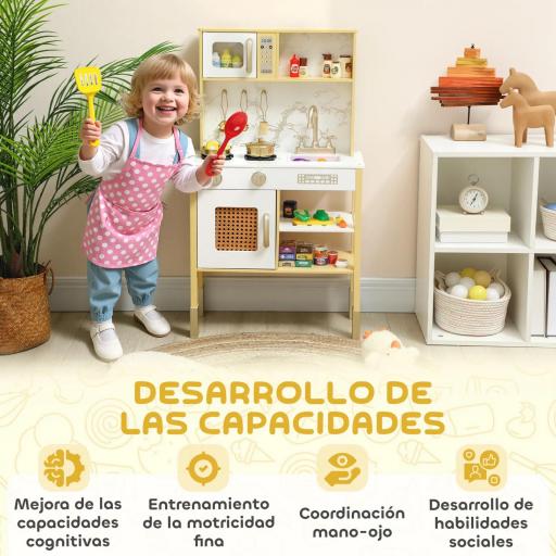Cocina de Juguete de Madera con Sonido con Accesorios de Acero Inoxidable Verduras para Cortar Dorado [4]