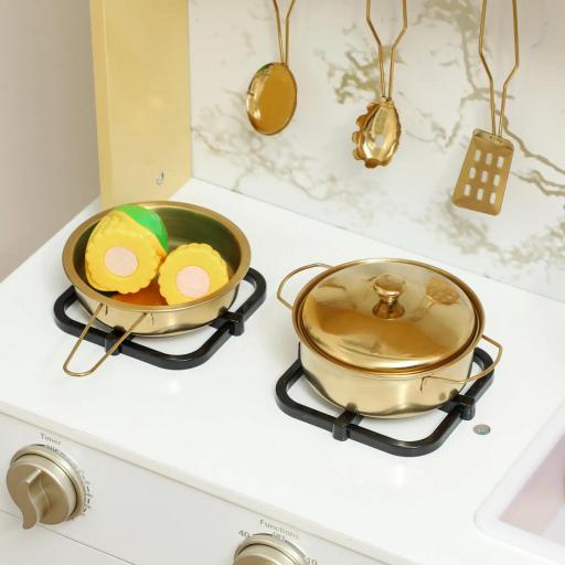 Cocina de Juguete de Madera con Sonido con Accesorios de Acero Inoxidable Verduras para Cortar Dorado [7]