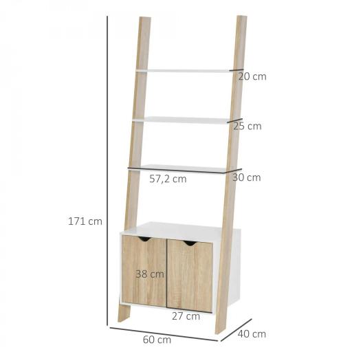 Estantería en Forma de Escalera de Madera Librería con 3 Estantes y 1 Armario de Almacenaje 60x40x171 cm Roble y Blanco [1]