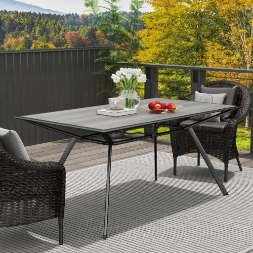 Mesa de Comedor de Exterior con Encimera Imitación Madera para 6 Personas con Estructura de Acero 160x90x73 cm Gris [6]