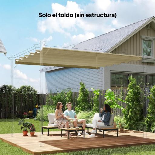 Techo de Repuesto Retráctil 3,5x2,6 m para Marco de 4x3 m Toldo de Tela Solo para Cenador Jardín con 10 Orificios Beige [7]