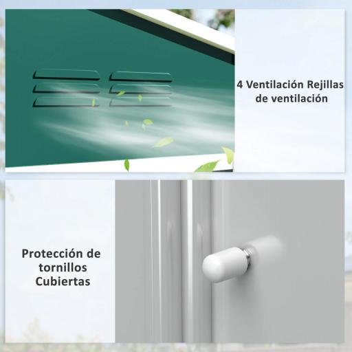 Cobertizo de Jardín Exterior 3,6 m² 236x171x191 cm con Puertas Correderas y Ranuras de Ventilación Verde [5]